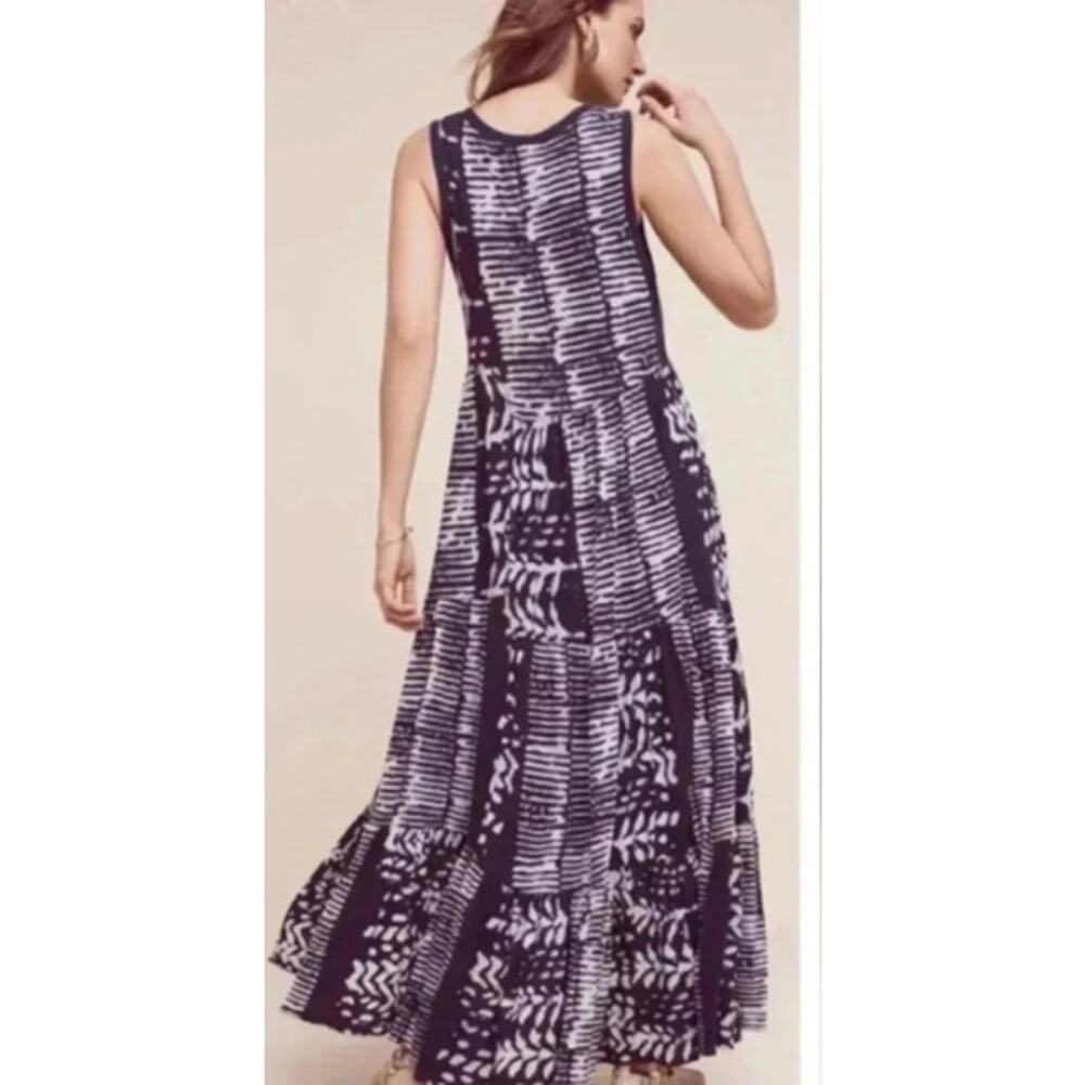 Anthropologie Holding Horses XS Blue White Batik Knit Tiered Maxi Dress Boho - Picture 2 of 10